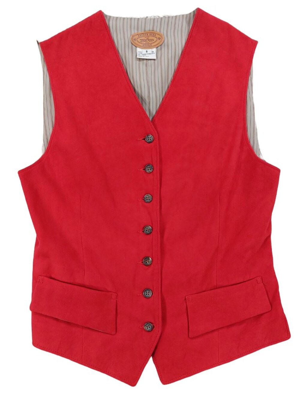 Vintage Golden Bear Red Leather Suede Vest Waistcoat Small, Button Up, USA